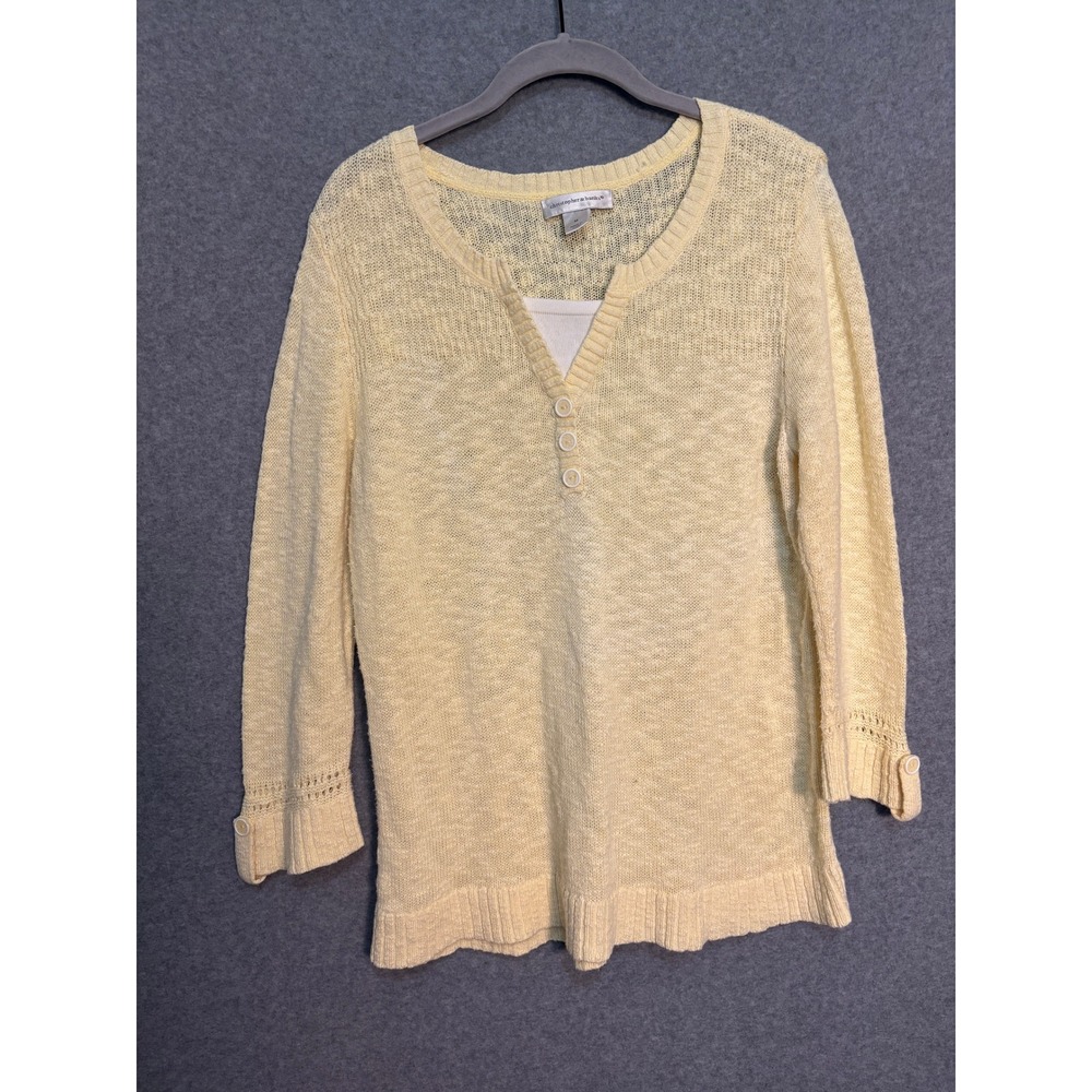Christopher & Banks Yellow Cotton Knit Henley Sweater Women Medium‎ Cottagecore